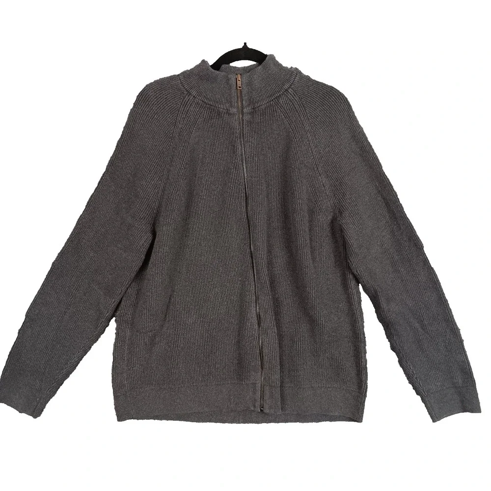 Banana Republic Men's Full Zip Cotton Blend Sweater Charcoal‎ Gray XL Stretch